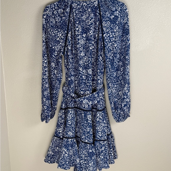 Madewell women's Tie-Waist Tiered Mini Dress in Floral Blue Ditsy 0 - Picture 5 of 16